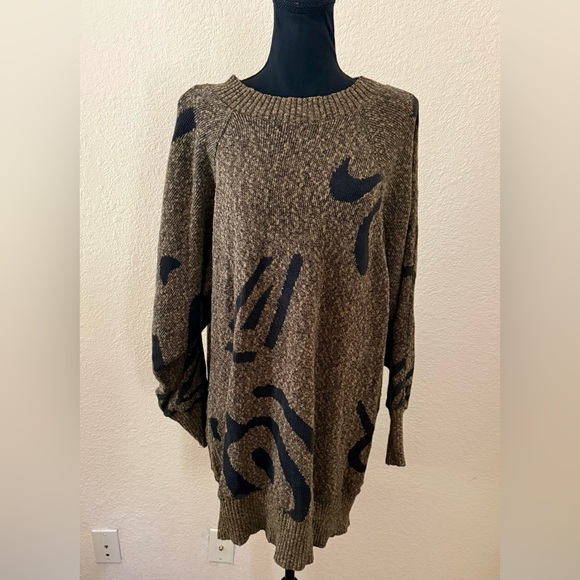 Vintage 80s or 90s Joan Geddes Brown & Black Sweater Dress One Size - Picture 3 of 14